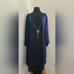 AGB Dress Plus size 20W Sheer Navy Blue W/ necklace NWT